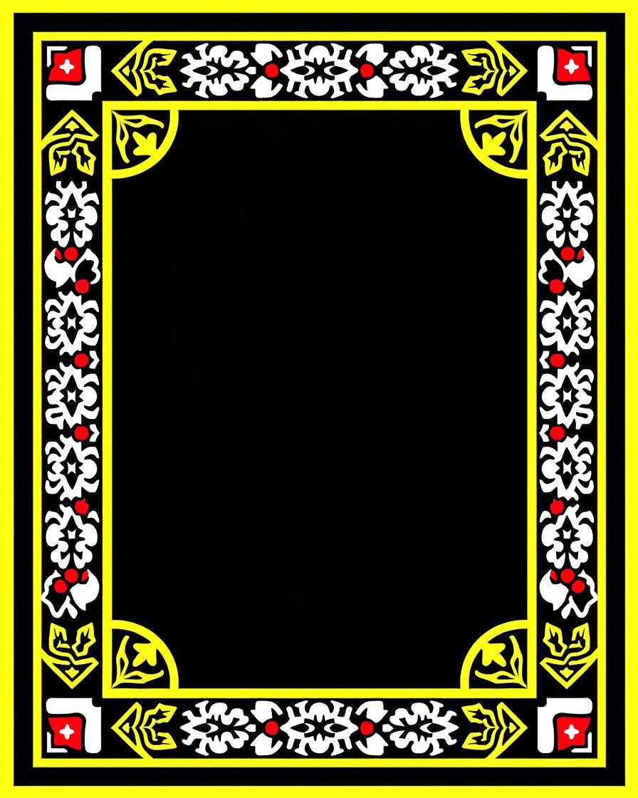 Bold Yellow White Red Floral Border Rug