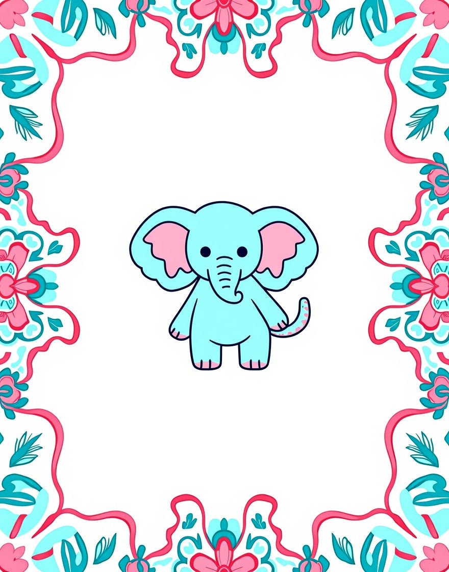 Charming Aqua Elephant Tribal Border Rug