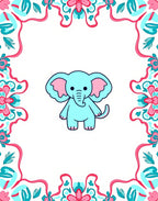 Charming Aqua Elephant Tribal Border Rug
