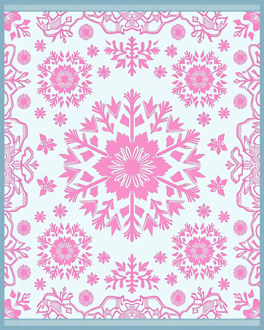 Pink Snowflake Medallion Sky Blue Rug