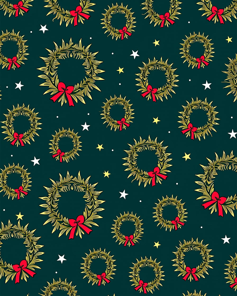 Golden Wreath Red Bow Stars Rug