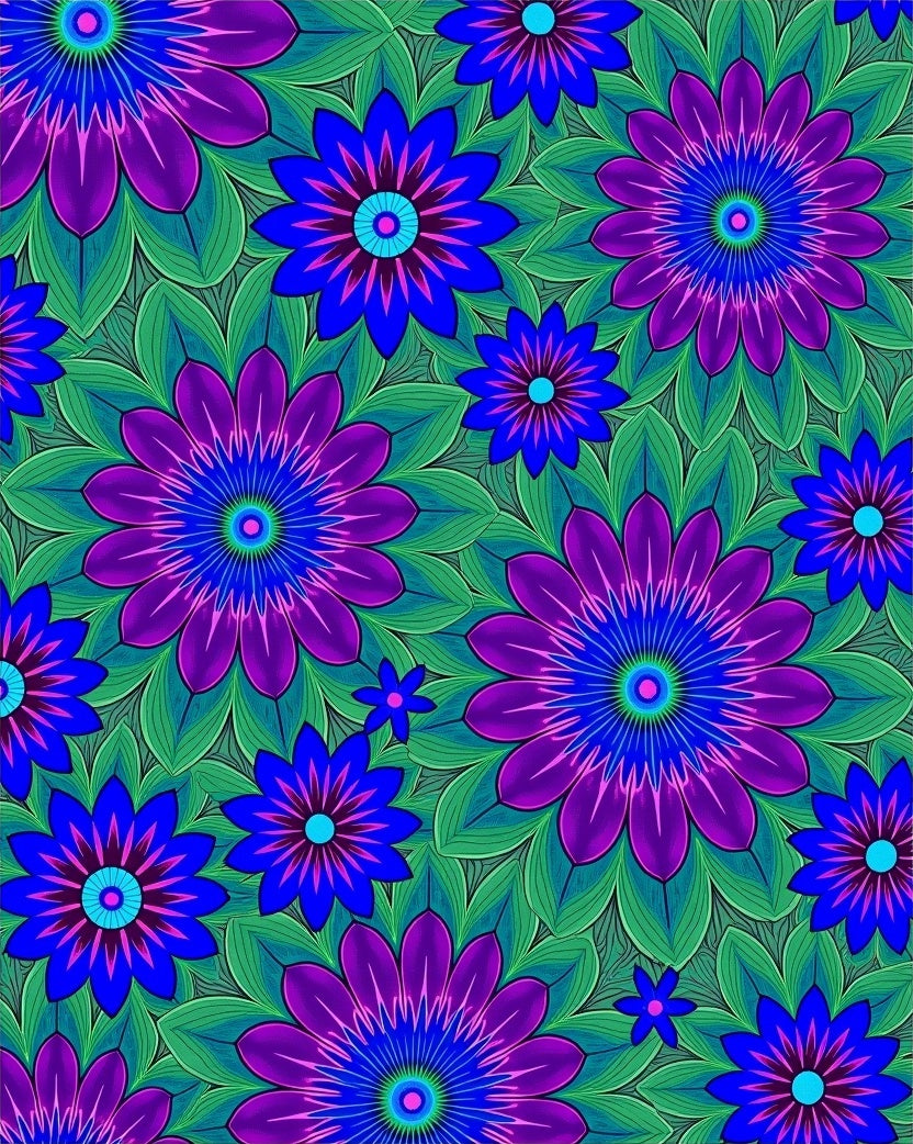 Vibrant Purple Blue Green Floral Mandala Rug