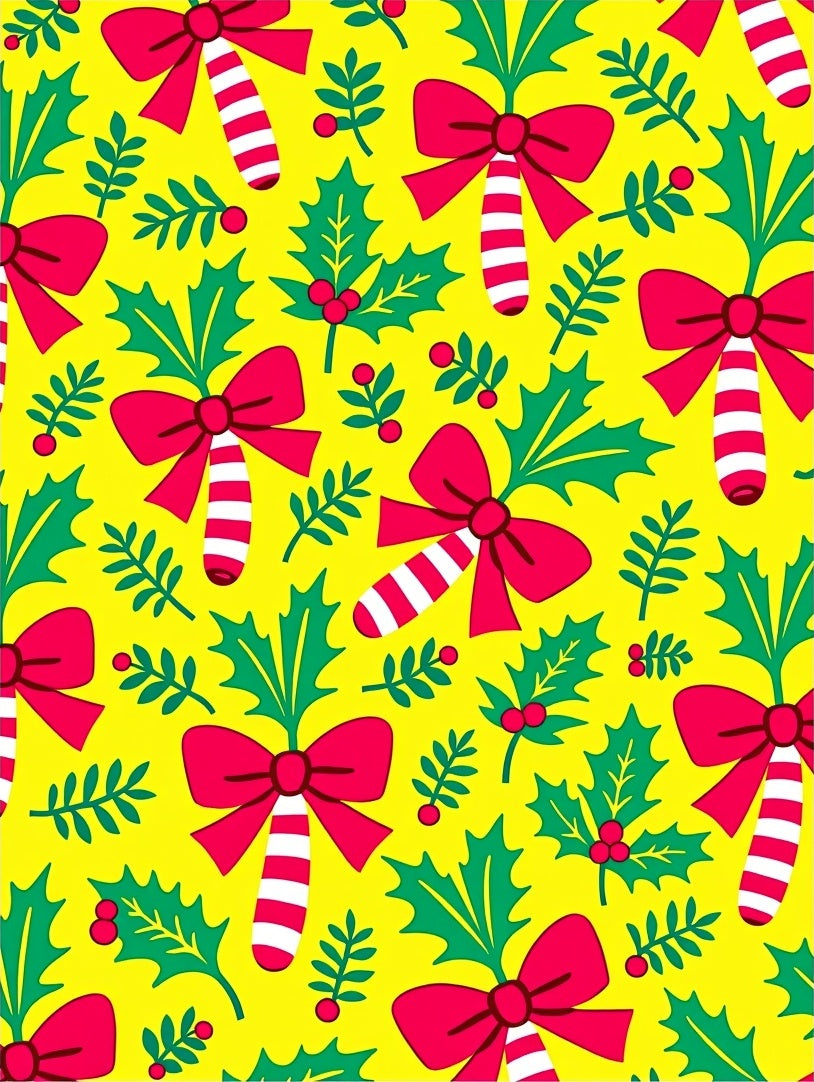Bright Yellow Red Holly Festive Bows Rug