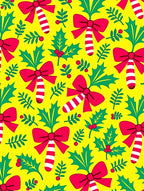 Bright Yellow Red Holly Festive Bows Rug