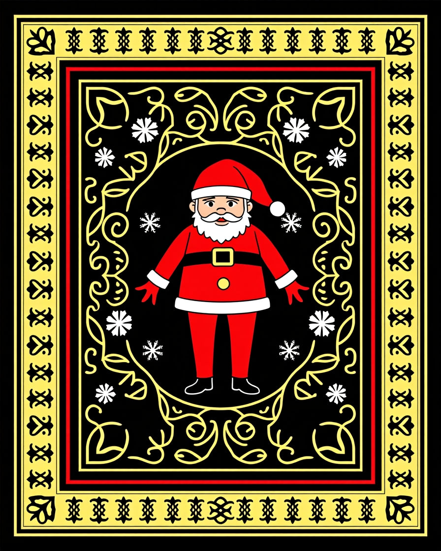 Classic Festive Santa Claus Folk Art Rug
