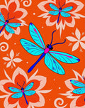 Bright Orange Dragonfly Floral Whimsy Rug