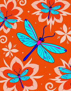 Bright Orange Dragonfly Floral Whimsy Rug