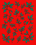 Crimson Green Leafy Branches Botanical Rug
