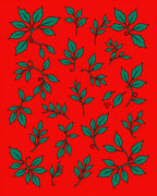 Crimson Green Leafy Branches Botanical Rug