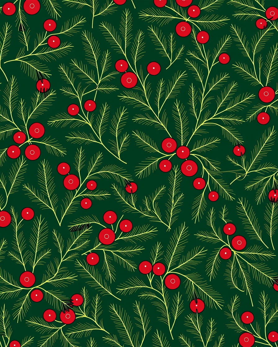 Forest Green Red Holly Garland Rug