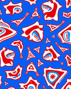 Bold Red Blue Abstract Forms Rug
