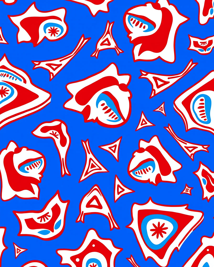 Bold Red Blue Abstract Forms Rug