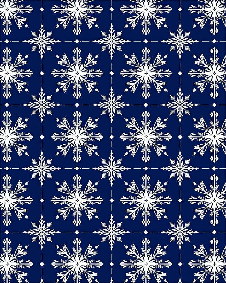 Navy White Snowflake Tile Rug