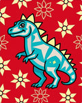 Bright Red Teal Dinosaur Floral Rug
