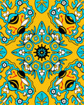 Saffron Teal Floral Medallion Sunburst Rug