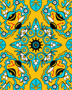 Saffron Teal Floral Medallion Sunburst Rug