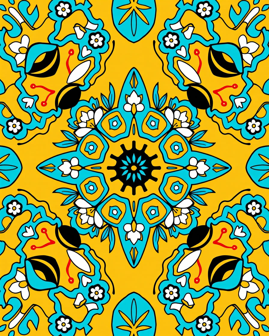 Saffron Teal Floral Medallion Sunburst Rug