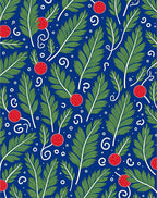 Whimsical Green Fern Red Berry Rug