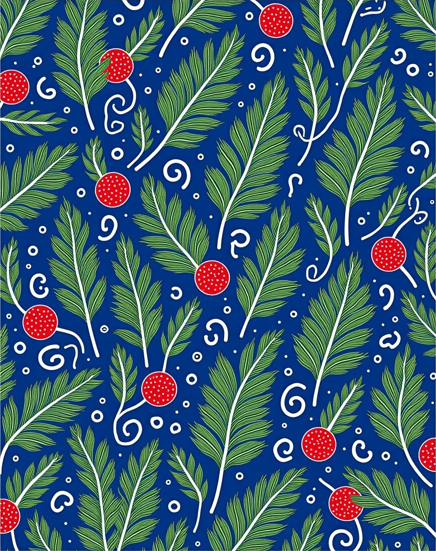 Whimsical Green Fern Red Berry Rug