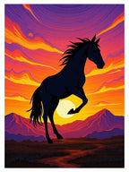 Majestic Black Stallion Sunset Mountains Rug