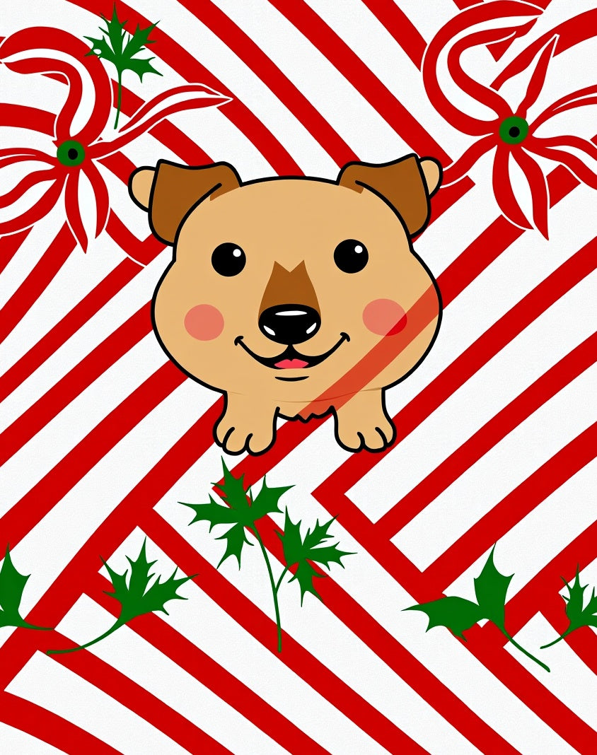 Cute Dog Red Holly Stripes Rug