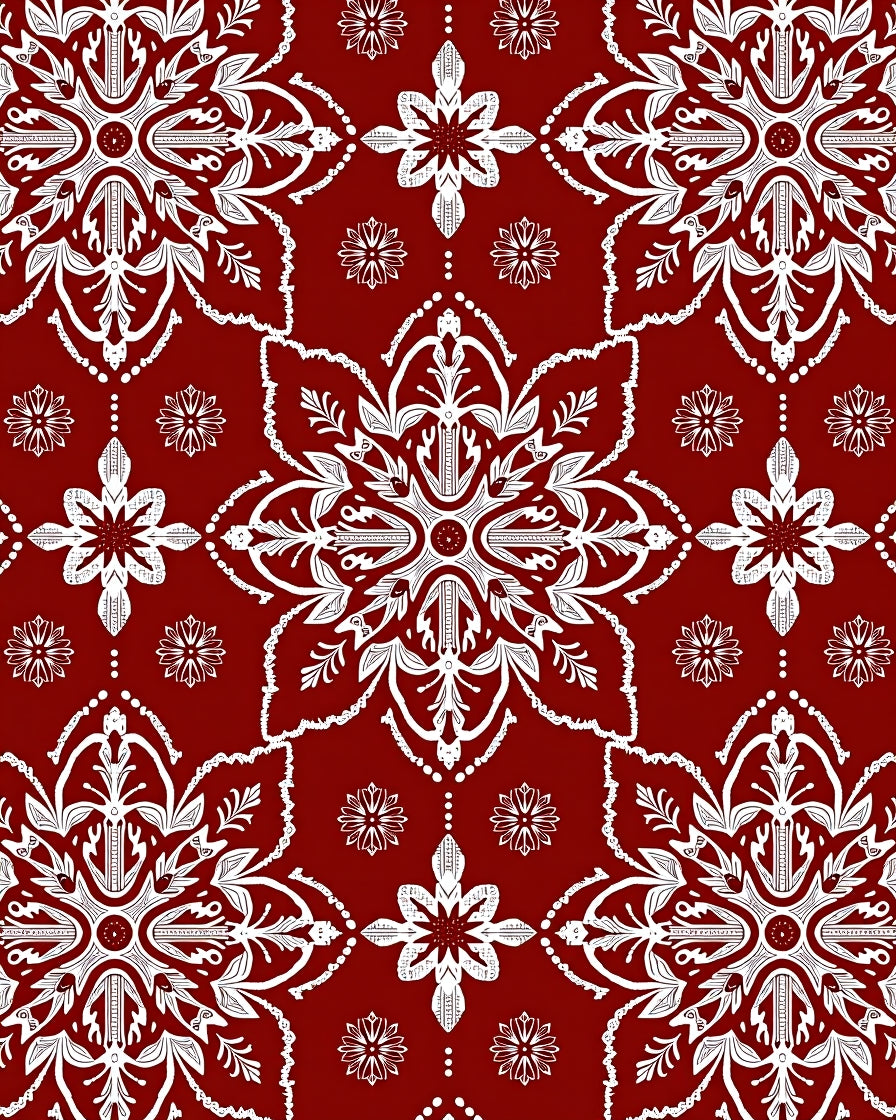 Rich Crimson White Medallion Mandala Rug