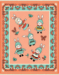 Playful Bunny Folk Orange Teal Rug