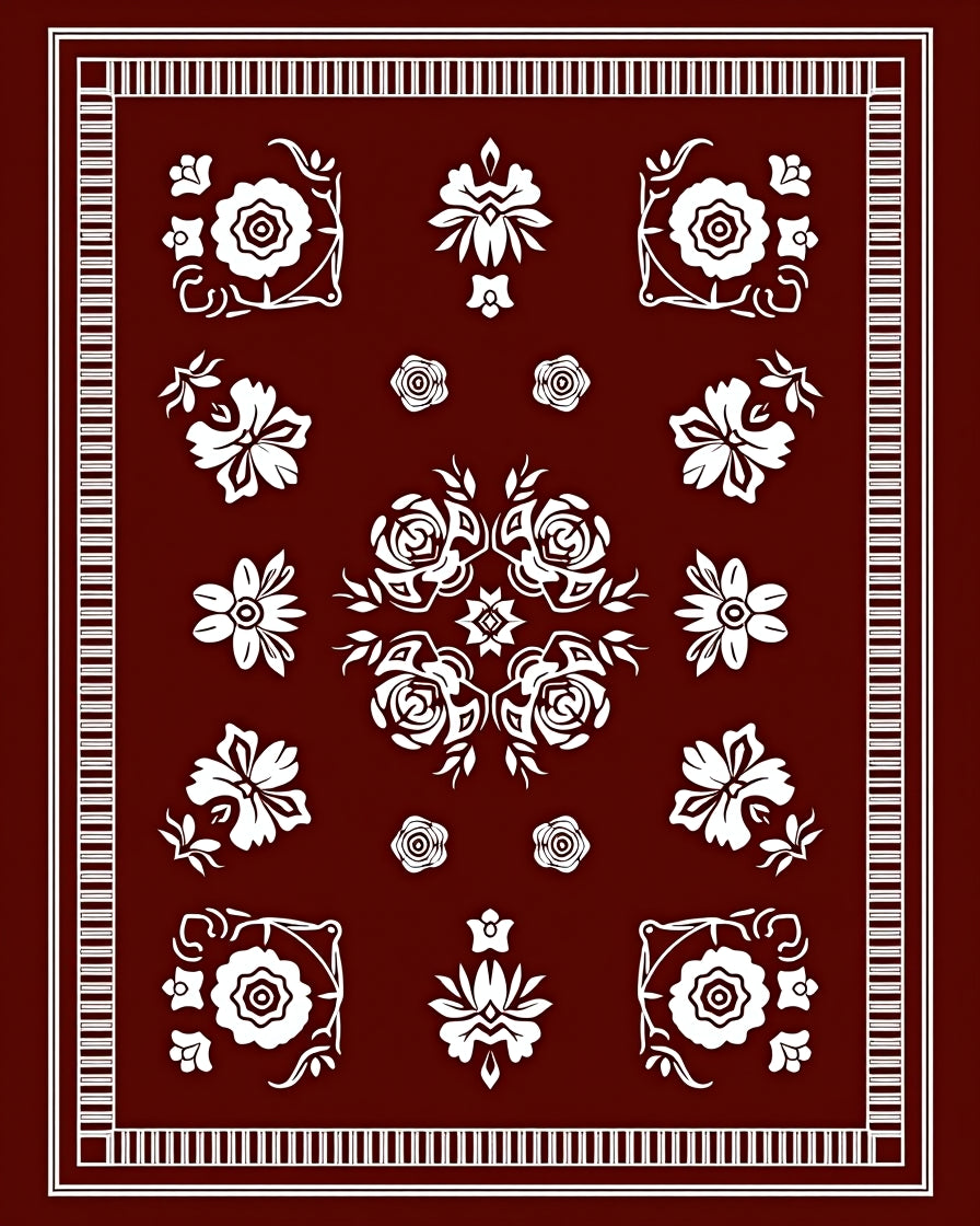 Crimson White Floral Medallion Harmony Rug