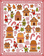 Cheerful Gingerbread Village Gnomes Candy Canes Rug