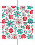 Red Teal Floral Garden Medley Rug