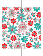 Red Teal Floral Garden Medley Rug