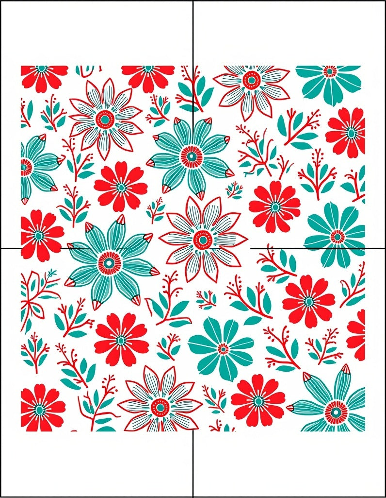 Red Teal Floral Garden Medley Rug
