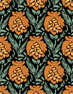 Bold Golden Orange Floral Fern Rug