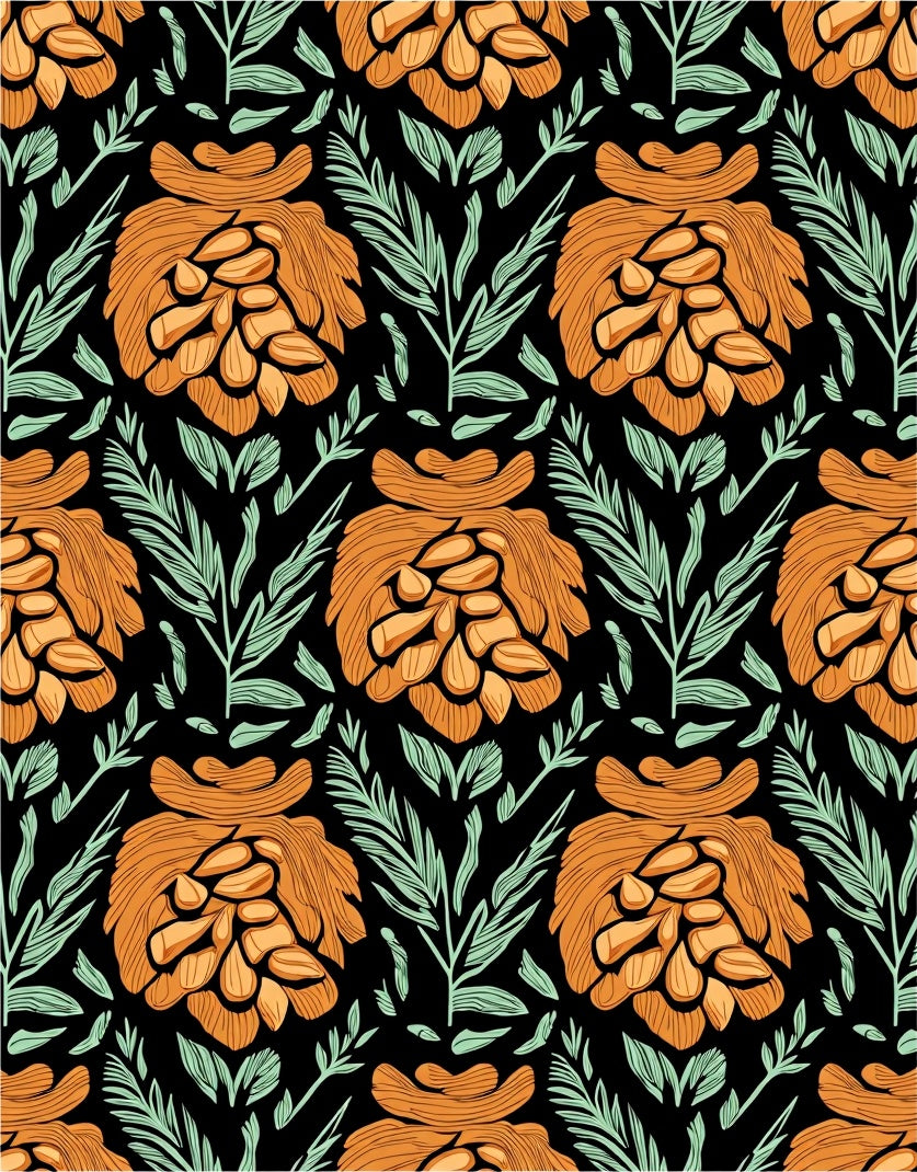 Bold Golden Orange Floral Fern Rug