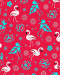 Red White Teal Flamingo Starburst Collage Rug