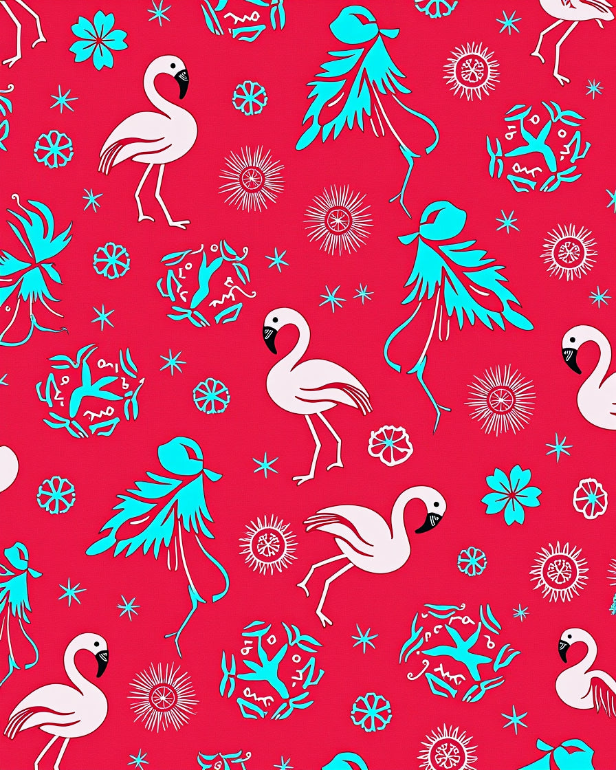 Red White Teal Flamingo Starburst Collage Rug
