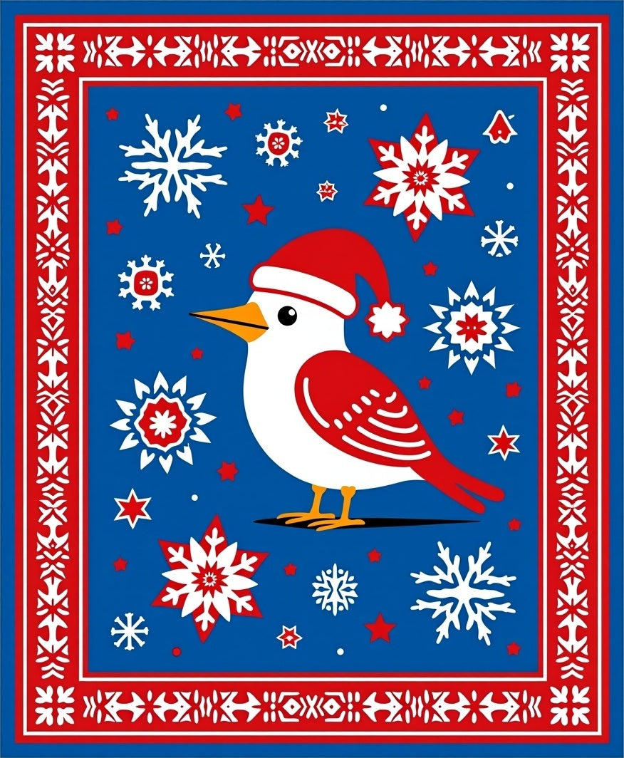 Festive Red Snowflakes And Bird Rug