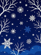 Deep Blue Winter Snowflake Tree Scene Rug