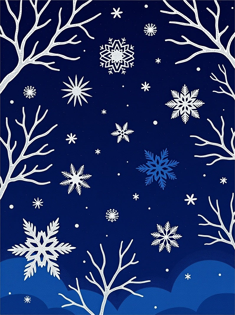 Deep Blue Winter Snowflake Tree Scene Rug