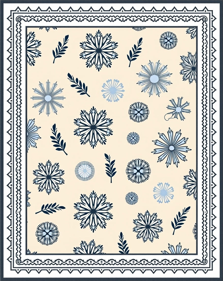 Ivory and Navy Floral Sprigs Rug