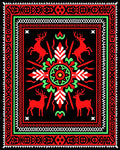 Red Deer Green Crimson Folk Art Rug