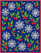 Winter Holly Snowflakes Blue Red Rug