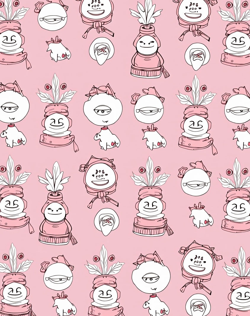 Whimsical Pink Character Garden Rug