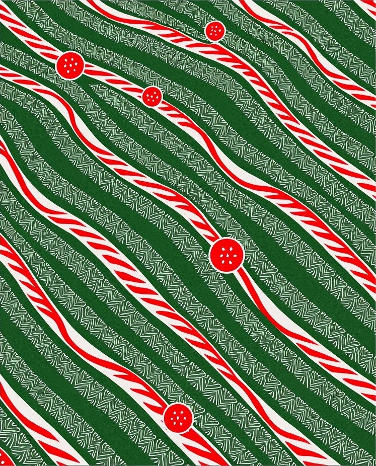 Green Red White Wavy Stripes Rug