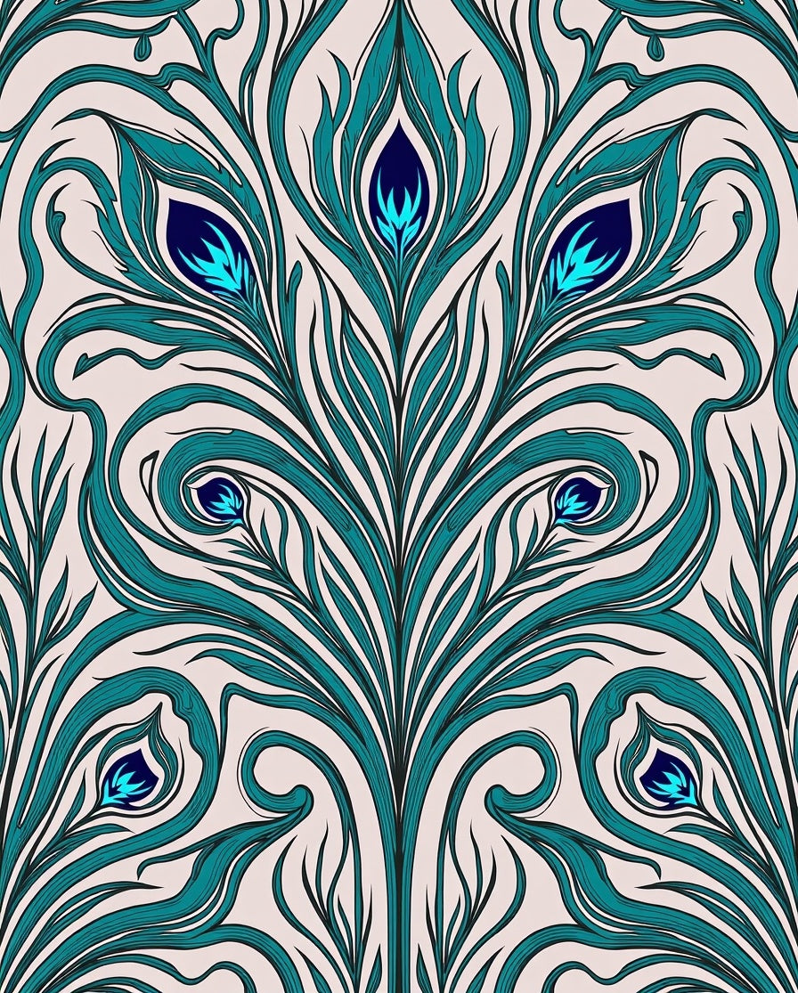 Teal Peacock Feather Art Nouveau Rug