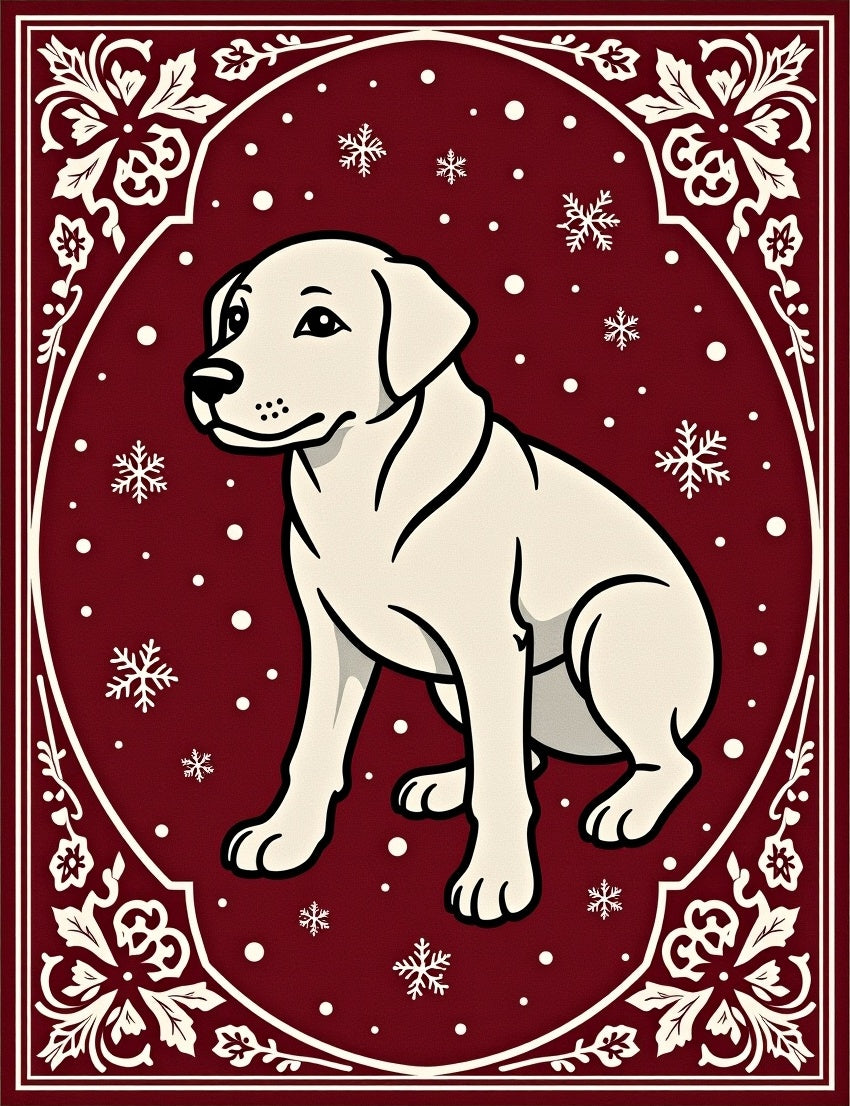 Crimson Winter Dog Snowflake Oval Rug