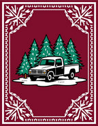 Vintage Burgundy Truck Evergreen Forest Rug