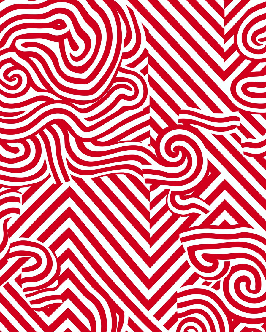 Bold Red Swirl Chevron Rug