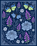 Whimsical Blue Butterfly Floral Garden Rug