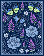 Whimsical Blue Butterfly Floral Garden Rug
